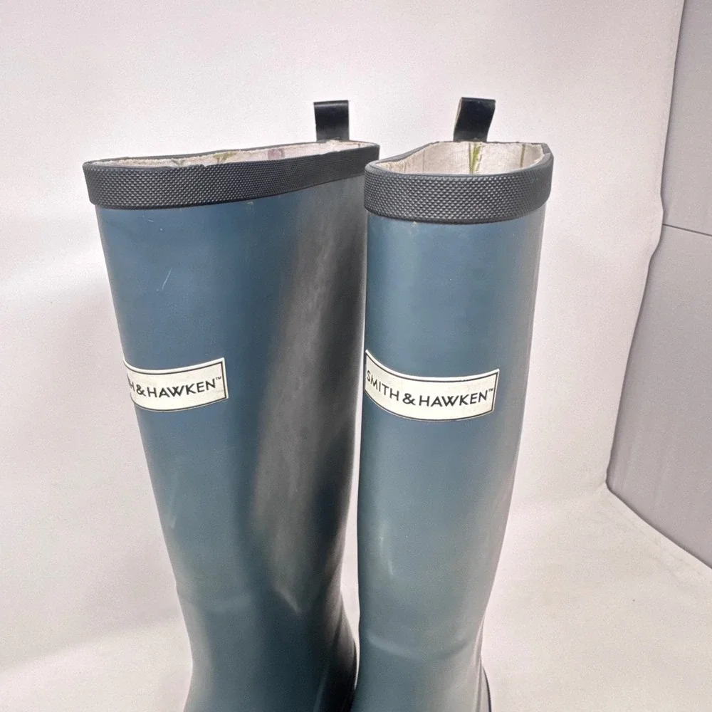 Smith & Hawken Rain Boots Blue 7 Tall Waterproof Gardening Wellies Fisherman